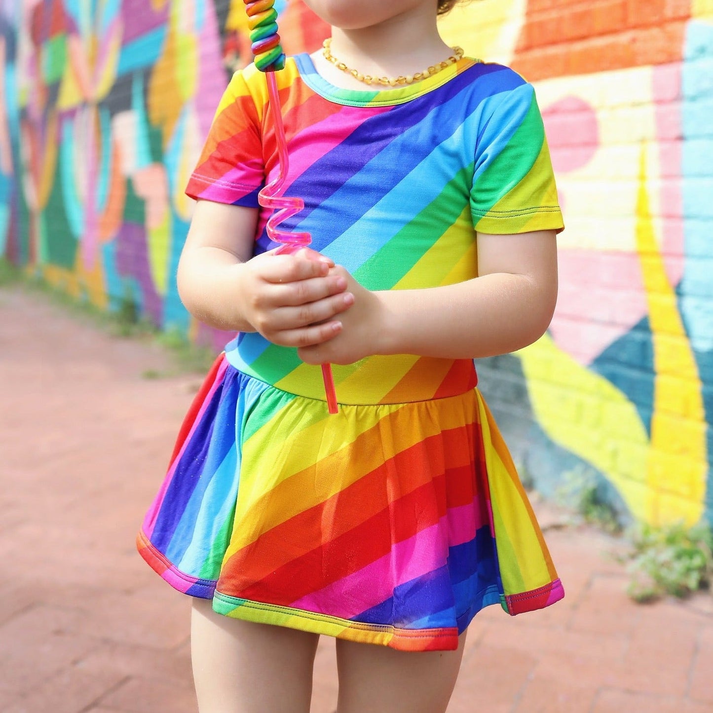 Rainbow Stripe Short Sleeve Leotard Dress