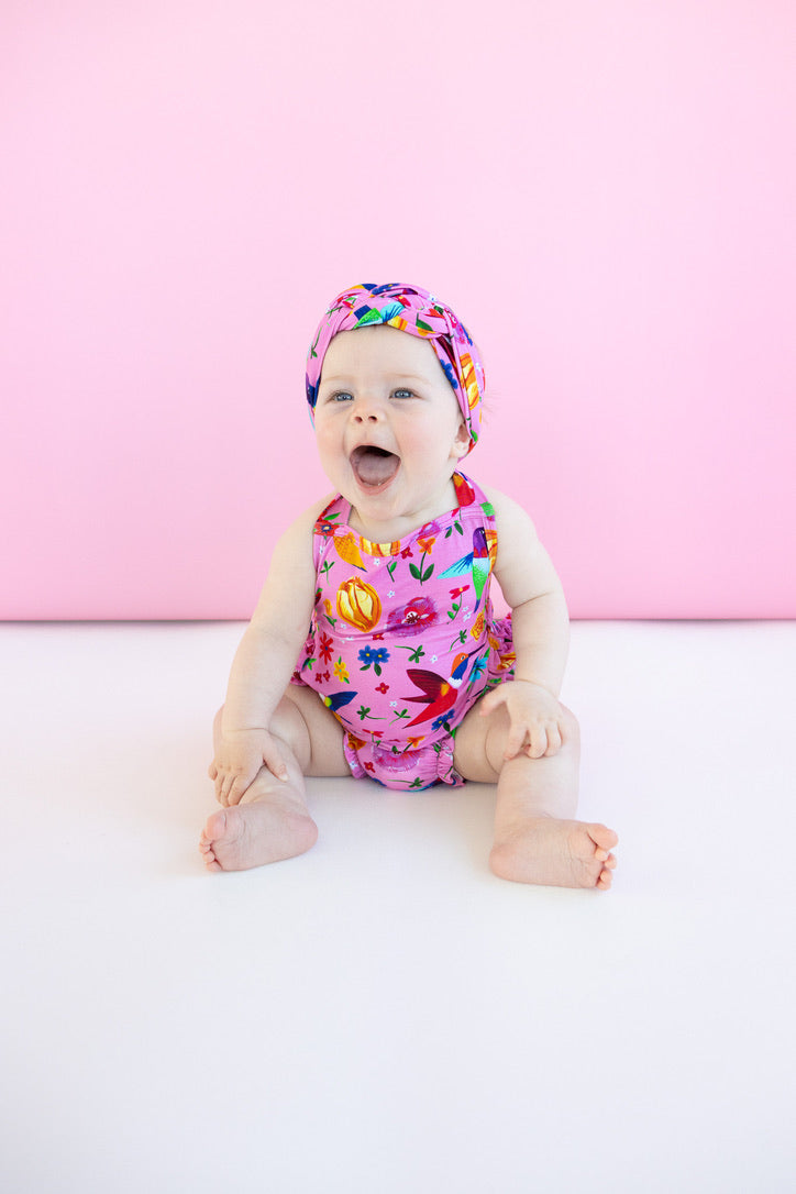 Hummingbird Floral Halter Bubble Romper