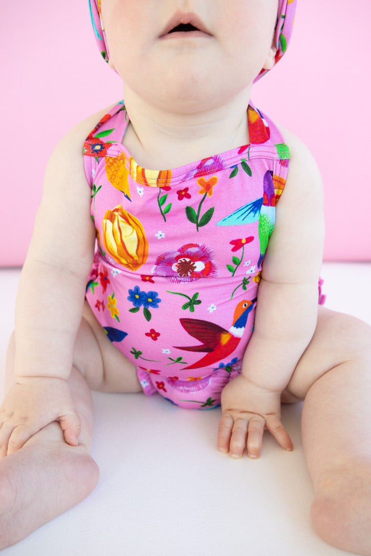 Hummingbird Floral Halter Bubble Romper