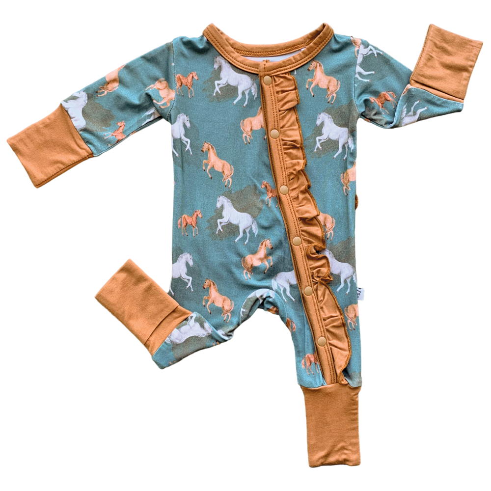 Ember Teal Bamboo Ruffle Convertible Footie