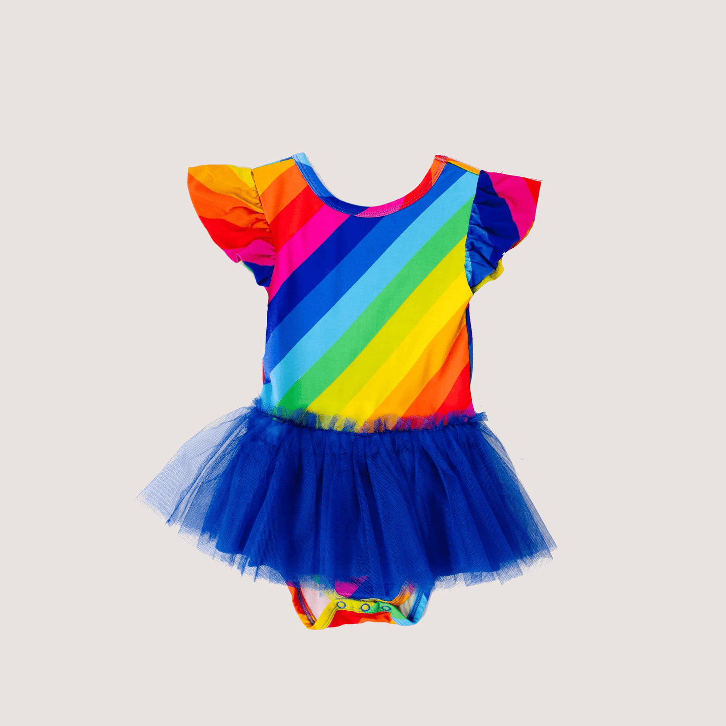 Rainbow Stripe Ruffle Cap Sleeve Leotard Party Dress