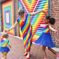 Rainbow Stripe Ruffle Cap Sleeve Leotard Party Dress