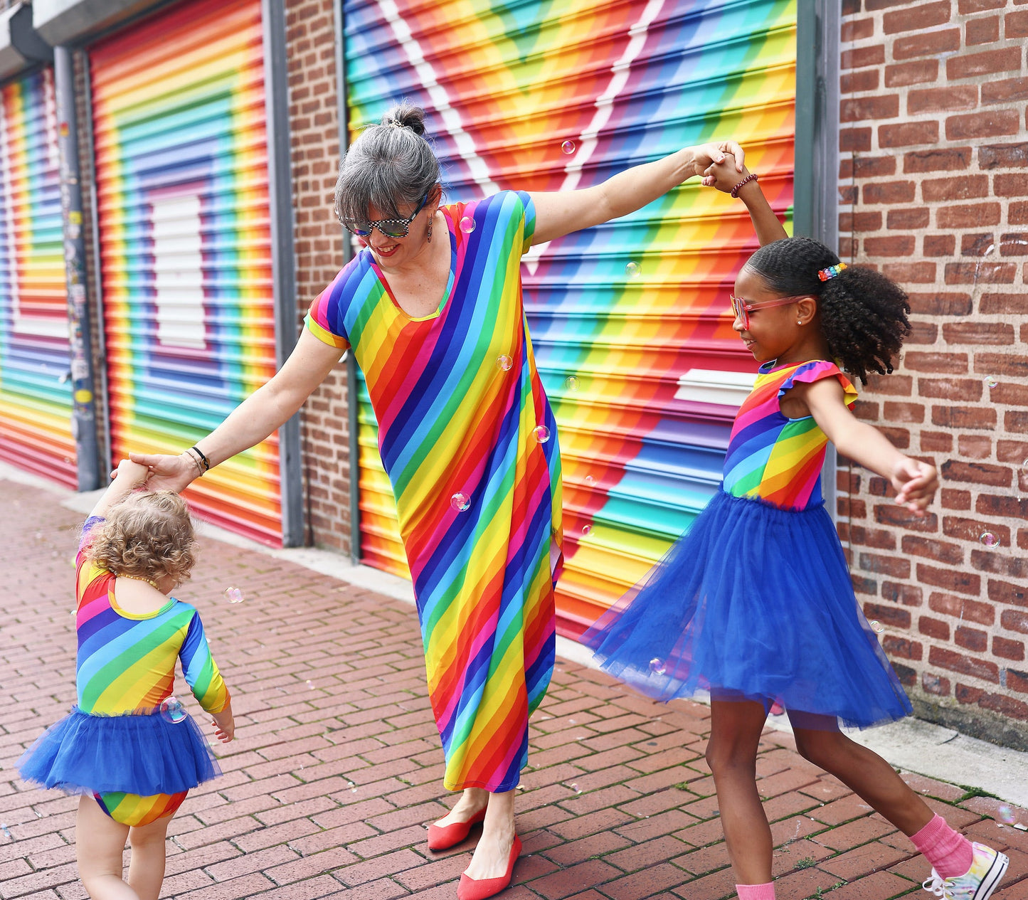 Rainbow Stripe Ruffle Cap Sleeve Leotard Party Dress