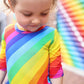 Rainbow Stripe Ruffle Cap Sleeve Leotard Party Dress