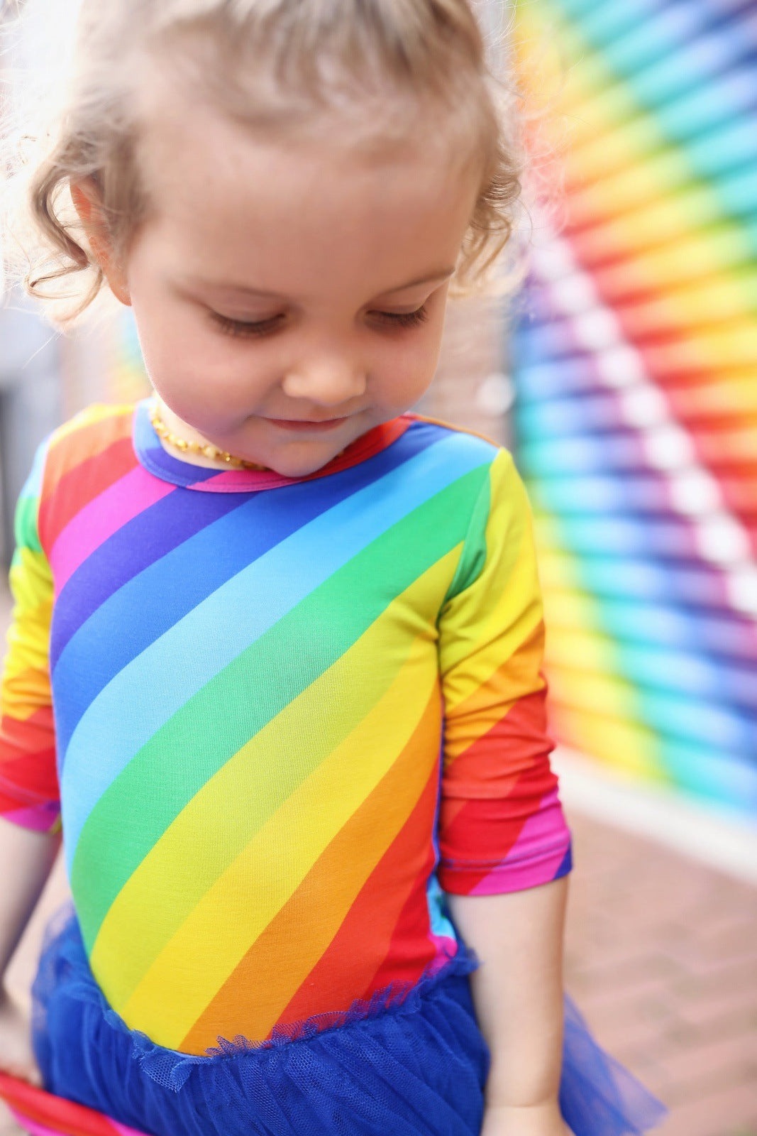 Rainbow Stripe Ruffle Cap Sleeve Leotard Party Dress