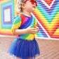 Rainbow Stripe Ruffle Cap Sleeve Leotard Party Dress