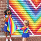 Rainbow Stripe Ruffle Cap Sleeve Leotard Party Dress