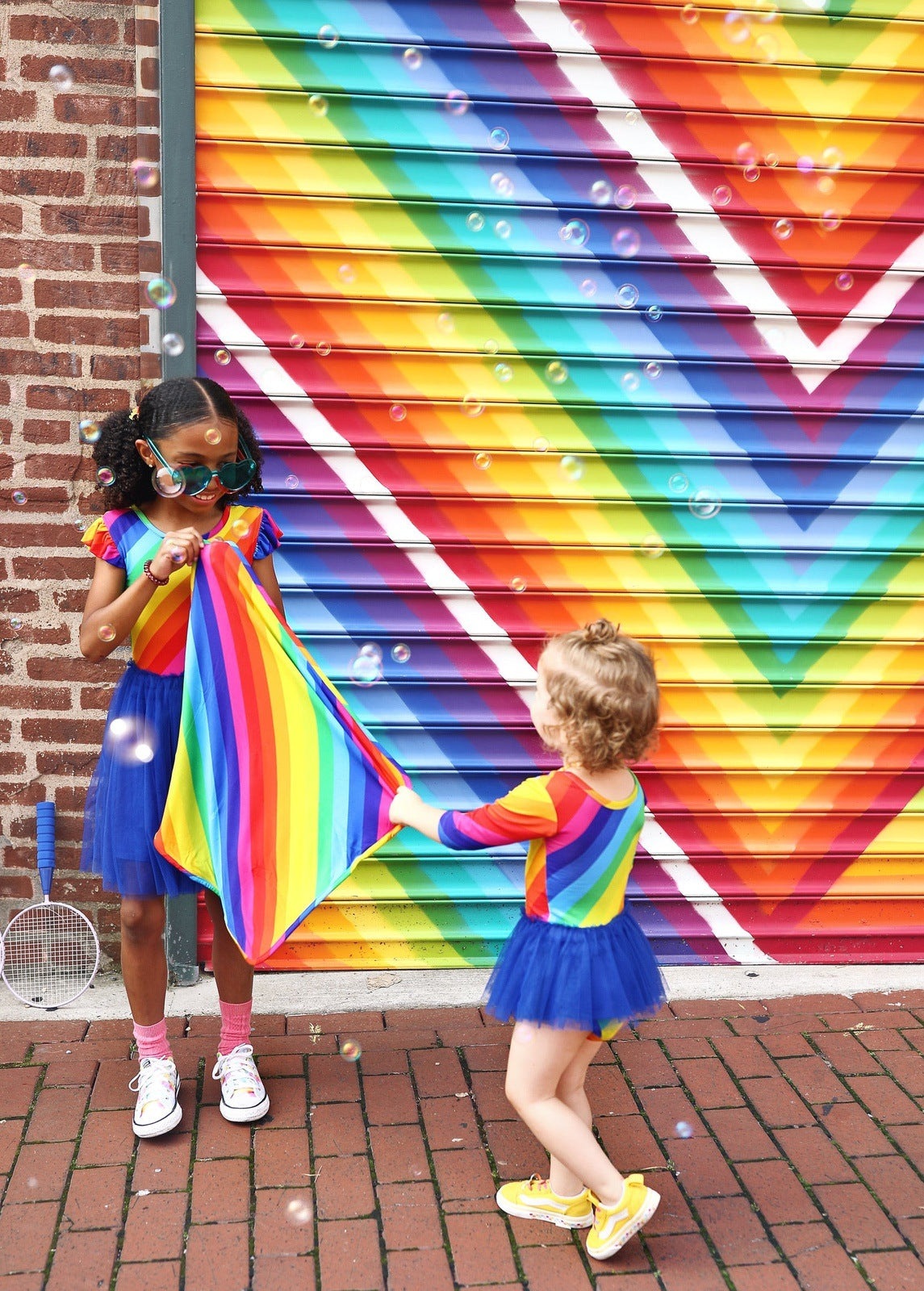 Rainbow Stripe Ruffle Cap Sleeve Leotard Party Dress