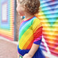 Rainbow Stripe Ruffle Cap Sleeve Leotard Party Dress